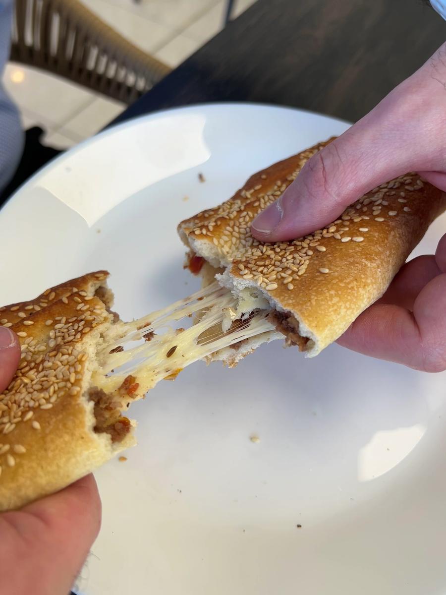 Cheese pie pulled apart